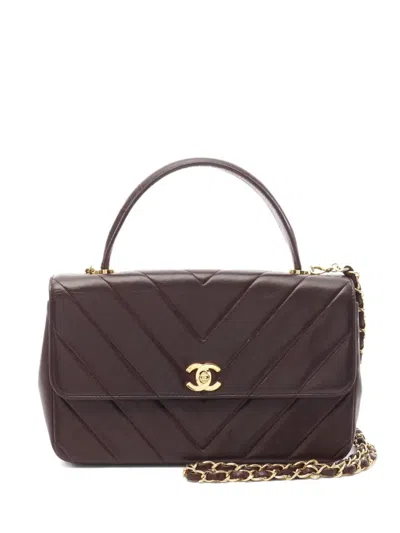 Pre-owned Chanel 1991-1994 Chevron V-stitch Two-way Handbag In Red