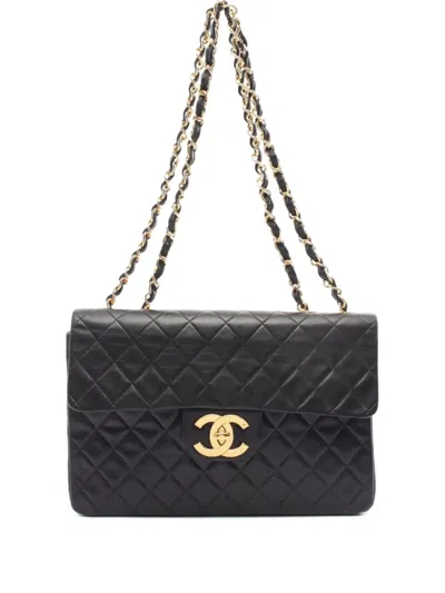 Pre-owned Chanel 1991-1994 Decamatlassé 34 Shoulder Bag In Black