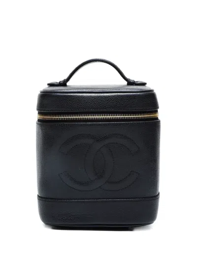 Pre-owned Chanel 1991-1994 Embossed Make-up Bag In Black