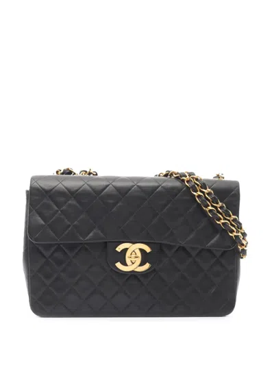 Pre-owned Chanel 1991-1994 Jumbo Quilted Lambskin Single Flap Shoulder Bag In Black
