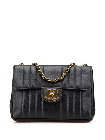 Pre-owned Chanel 1991-1994 Jumbo Xl Caviar Mademoiselle Flap Shoulder Bag In Black