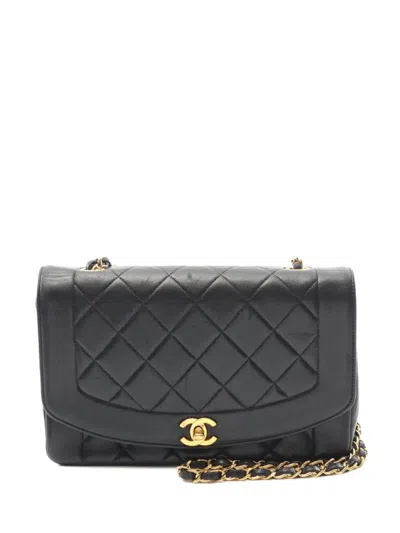 Pre-owned Chanel 1991-1994 Matelassé Diana Flap Shoulder Bag In Black