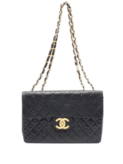 Pre-owned Chanel 1991-1994 Maxi Xl Classic Lambskin Single Flap Shoulder Bag In Black