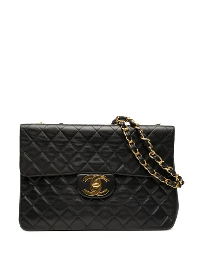 Pre-owned Chanel 1991-1994 Maxi Xl Classic Lambskin Single Flap Shoulder Bag In Black