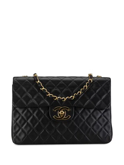Pre-owned Chanel 1991-1994 Maxi Xl Classic Lambskin Single Flap Shoulder Bag In Black
