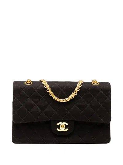 Pre-owned Chanel 1991-1994 Medium Classic Jersey Double Flap Shoulder Bag In Black