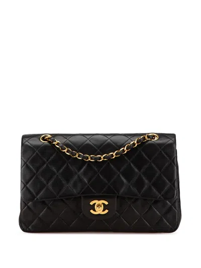 Pre-owned Chanel 1991-1994 Medium Classic Lambskin Double Flap Shoulder Bag In Black