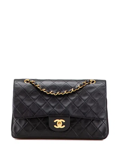 Pre-owned Chanel 1991-1994 Medium Classic Lambskin Double Flap Shoulder Bag In Black