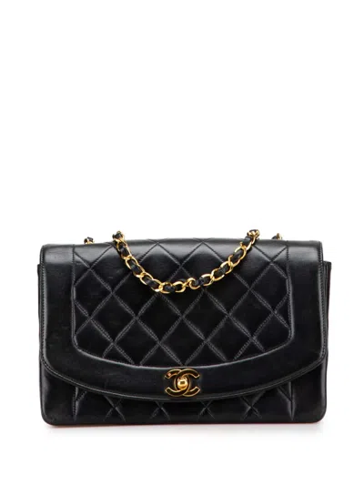 Pre-owned Chanel 1991-1994 Medium Lambskin Diana Flap Crossbody Bag In Black