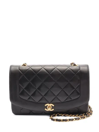 Pre-owned Chanel 1991-1994 Medium Lambskin Diana Flap Crossbody Bag In Black