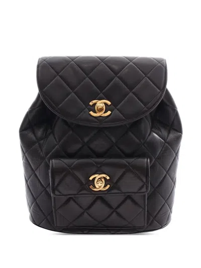 Pre-owned Chanel 1991-1994 Medium Quilted Lambskin Duma Backpack In Black