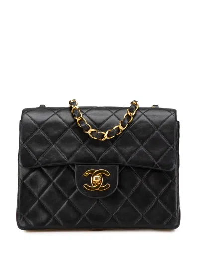 Pre-owned Chanel 1991-1994 Mini Square Classic Lambskin Single Flap Crossbody Bag In Black