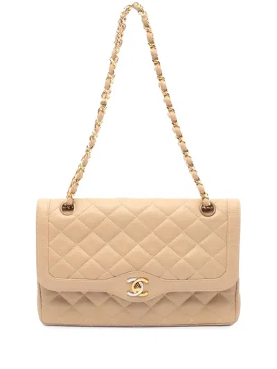Pre-owned Chanel 1991-1994 Paris Limited Edition Medium Cc Quilted Lambskin Double Flap Shoulder Bag In Brown