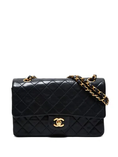 Pre-owned Chanel 1991-1994 Quilted Chain Flap Shoulder Bag In Black