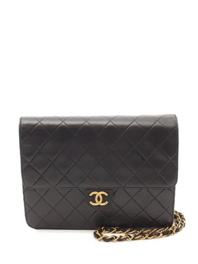 Pre-owned Chanel 1991-1994 Quilted Lambskin Single Flap Shoulder Bag In Black