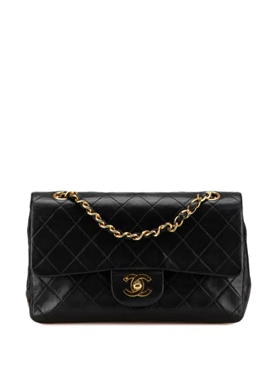 Pre-owned Chanel 1991-1994 Small Classic Lambskin Double Flap Shoulder Bag In Black