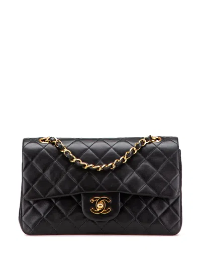 Pre-owned Chanel 1991-1994 Small Classic Lambskin Double Flap Shoulder Bag In Black