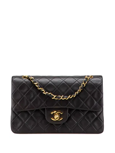 Pre-owned Chanel 1991-1994 Small Classic Lambskin Double Flap Shoulder Bag In Black