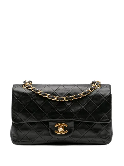 Pre-owned Chanel 1991-1994 Small Classic Lambskin Double Flap Shoulder Bag In Black