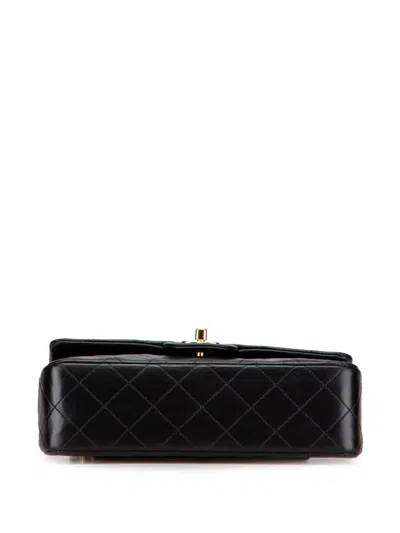 Pre-owned Chanel 1991-1994 Small Classic Lambskin Double Flap Shoulder Bag In Black