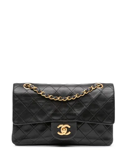 Pre-owned Chanel 1991-1994 Small Classic Lambskin Double Flap Shoulder Bag In Black