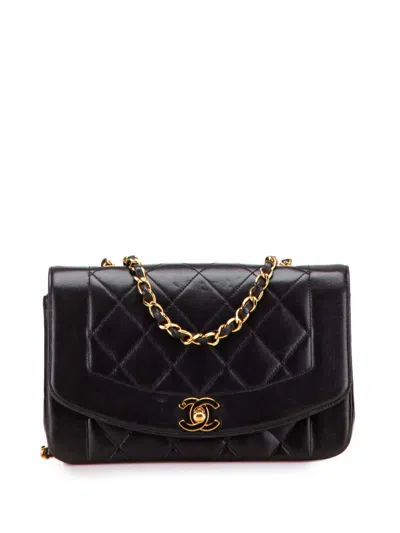 Pre-owned Chanel 1991-1994 Small Lambskin Diana Flap Crossbody Bag In Black
