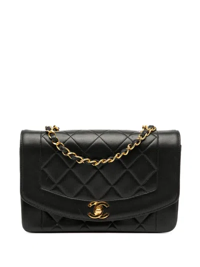 Pre-owned Chanel 1991-1994 Small Lambskin Diana Flap Crossbody Bag In Black
