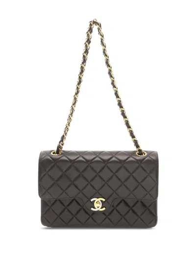 Pre-owned Chanel 1991-1994 Small Quilted Lambskin Cc Double Flap Shoulder Bag In Black