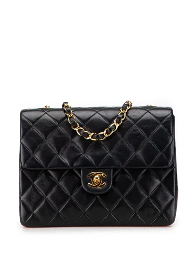 Pre-owned Chanel 1991-1994 Square Quilted Lambskin Single Flap Shoulder Bag In Black