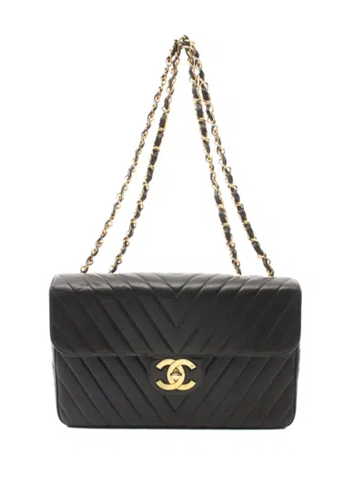 Pre-owned Chanel 1991-1994 V-stitch Quilting Shoulder Bag In 黑色