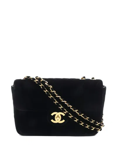 Pre-owned Chanel 1991-1994 Velvet Chain Shoulder Bag In Black