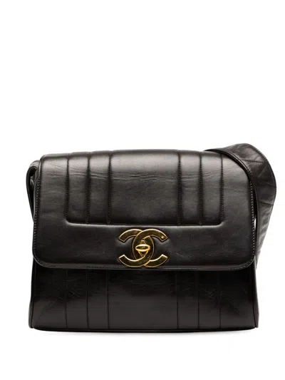 Pre-owned Chanel 1991-1994 Vertical Quilt Lambskin Flap Crossbody Bag In Black