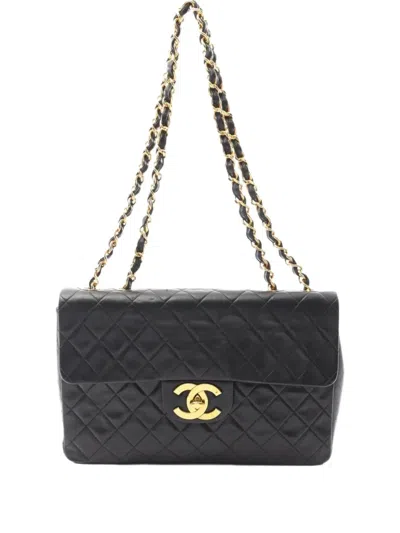 Pre-owned Chanel 1991 Deca Matlassé Lambskin Shoulder Bag In Black