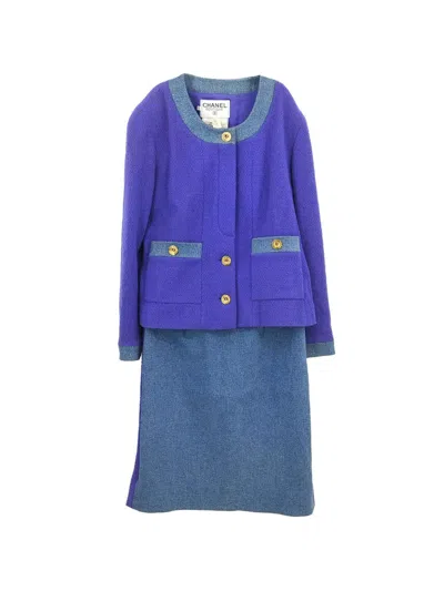 Pre-owned Chanel 1991 Denim-trim Skirt Suit In Purple