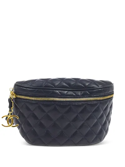 Pre-owned Chanel 1991 Diamond-quilted Leather Belt Bag In Blue