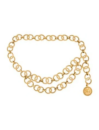 Pre-owned Chanel 1991 Interlocking Cc Logo Waist Belt In Gold