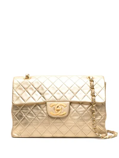 Pre-owned Chanel 1991 Jumbo Classic Flap Shoulder Bag In Gold