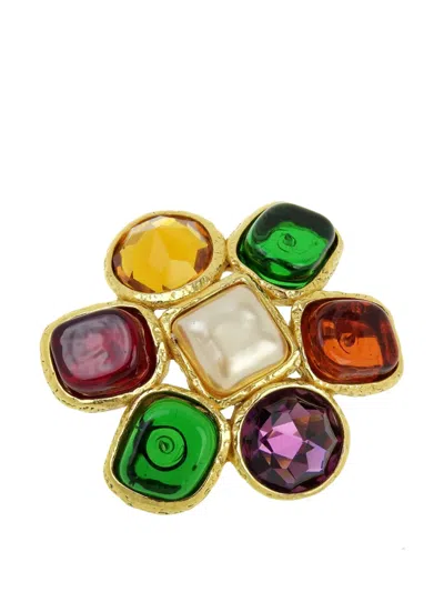 Pre-owned Chanel 1991 Multicolor Gold Plated Gripoix Brooch Costume Brooch