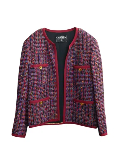 Pre-owned Chanel 1991 Tweed Blazer Jacket In Purple