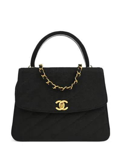 Pre-owned Chanel 1991-1994 2way Top Handle Tote Bag In Black