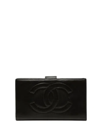 Pre-owned Chanel 1991-1994 Cc Lambskin Bifold Wallet Long Wallets In Black