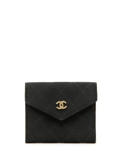Pre-owned Chanel 1991-1994 Cc Satin Flap Coin Pouch In Black