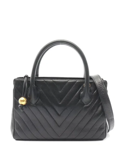 Pre-owned Chanel 1991-1994 Chevron V-stitch Tote Bag In Black