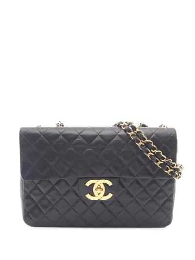 Pre-owned Chanel 1991-1994 Jumbo Xl Classic Lambskin Single Flap Shoulder Bag In Black