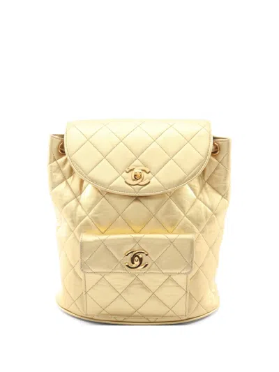 Pre-owned Chanel 1991-1994 Matelassé Chain Backpack In Gold