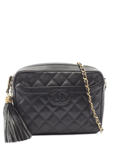 Pre-owned Chanel 1991-1994 Matelassé Tassel Caviar Skin Shoulder Bag In Black
