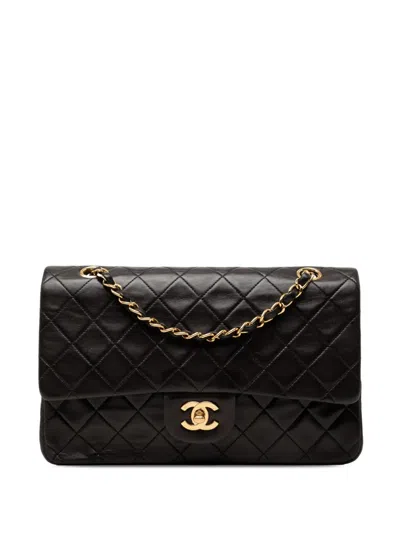 Pre-owned Chanel 1991-1994 Medium Classic Lambskin Double Flap Shoulder Bag In Black