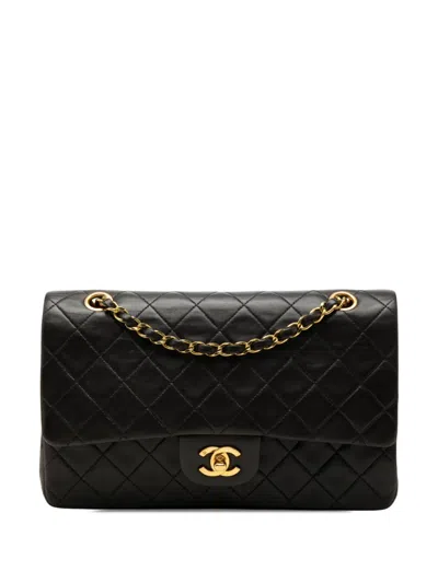 Pre-owned Chanel 1991-1994 Medium Classic Lambskin Double Flap Shoulder Bag In Black