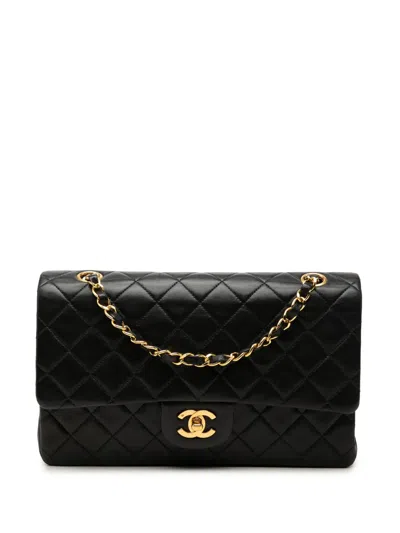 Pre-owned Chanel 1991-1994 Medium Classic Lambskin Double Flap Shoulder Bag In Black