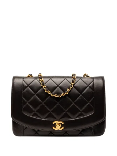 Pre-owned Chanel 1991-1994 Medium Lambskin Diana Flap Crossbody Bag In Black